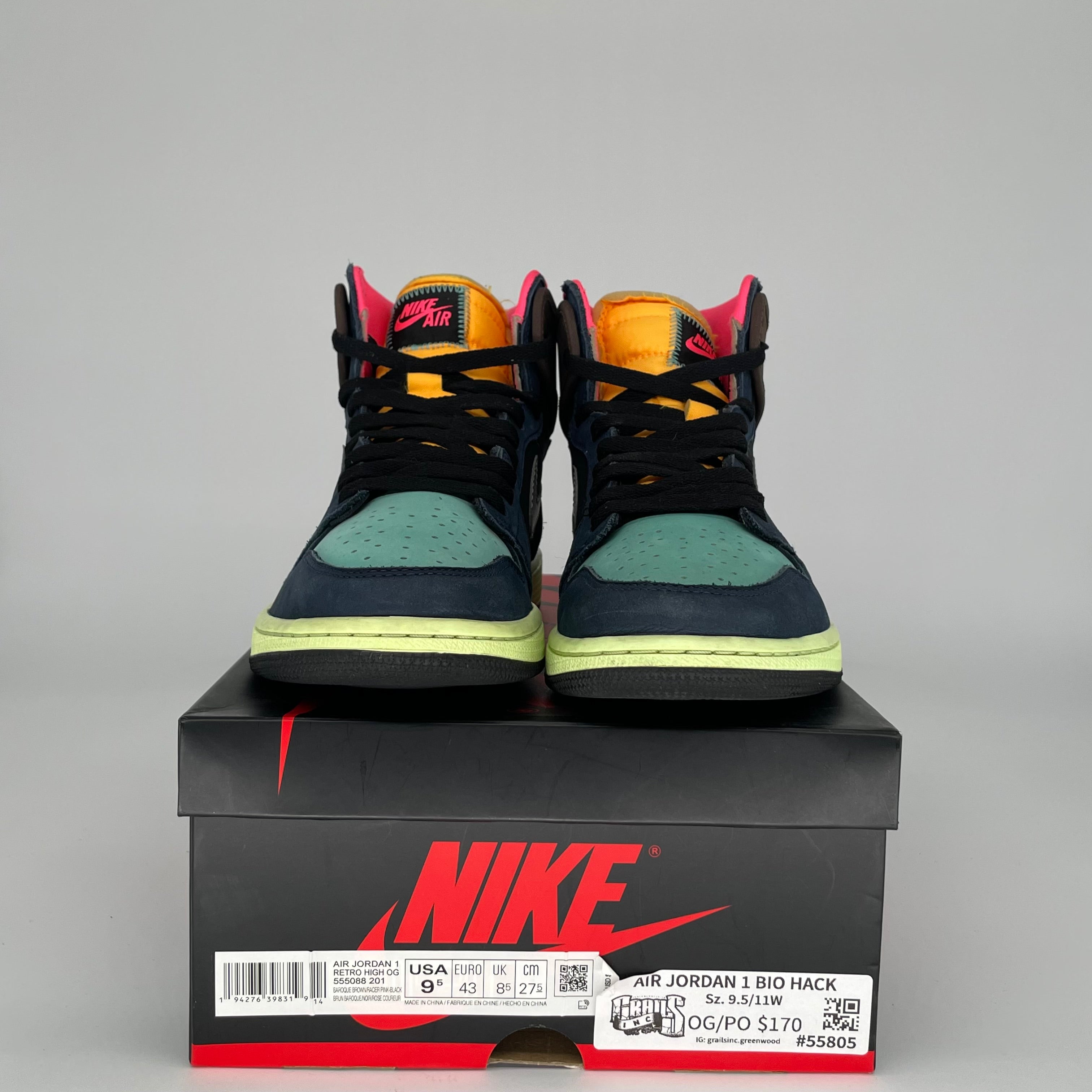 AIR JORDAN 1 BIO HACK Sneakers Men's Size 9.5 - 555088-201 Retro High OG Basketball Shoes for Streetwear & Casual Outfits