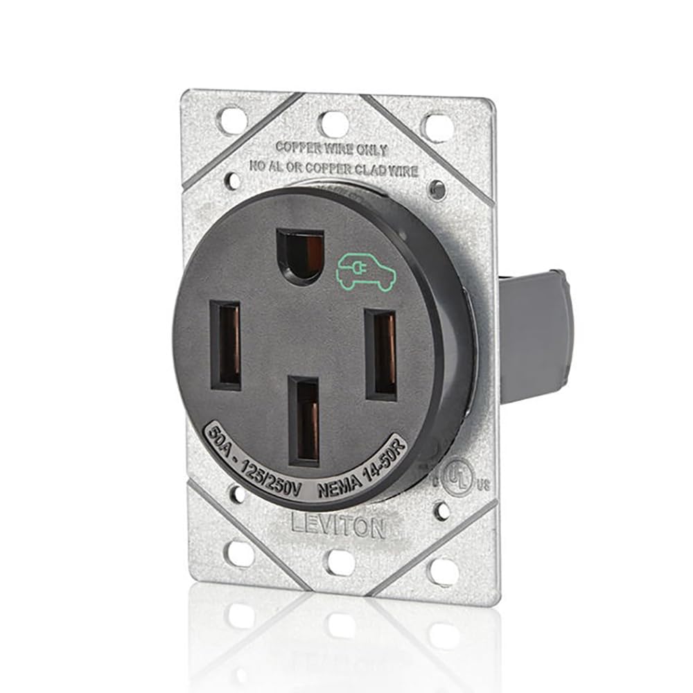 Leviton 1450R 50 Amp Heavy Duty EV Charging Receptacle Outlet - NEMA 14-50R for Electric Vehicle Charging at Home & RV Power Supply