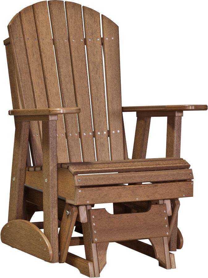 LuxCraft Antique Mahogany Adirondack Recycled Plastic 2 Foot Glider Chair with Cup Holder - Outdoor Patio Furniture for Garden, Deck, Poolside & Backyard Relaxation