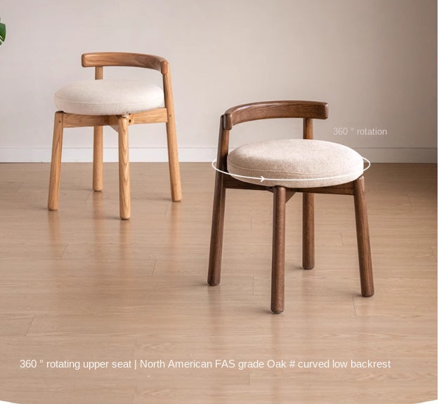 Modern Oak Solid Wood Rotating Makeup Stool with Soft Cushion - Perfect for Vanity, Dressing Room & Bedroom Decor
