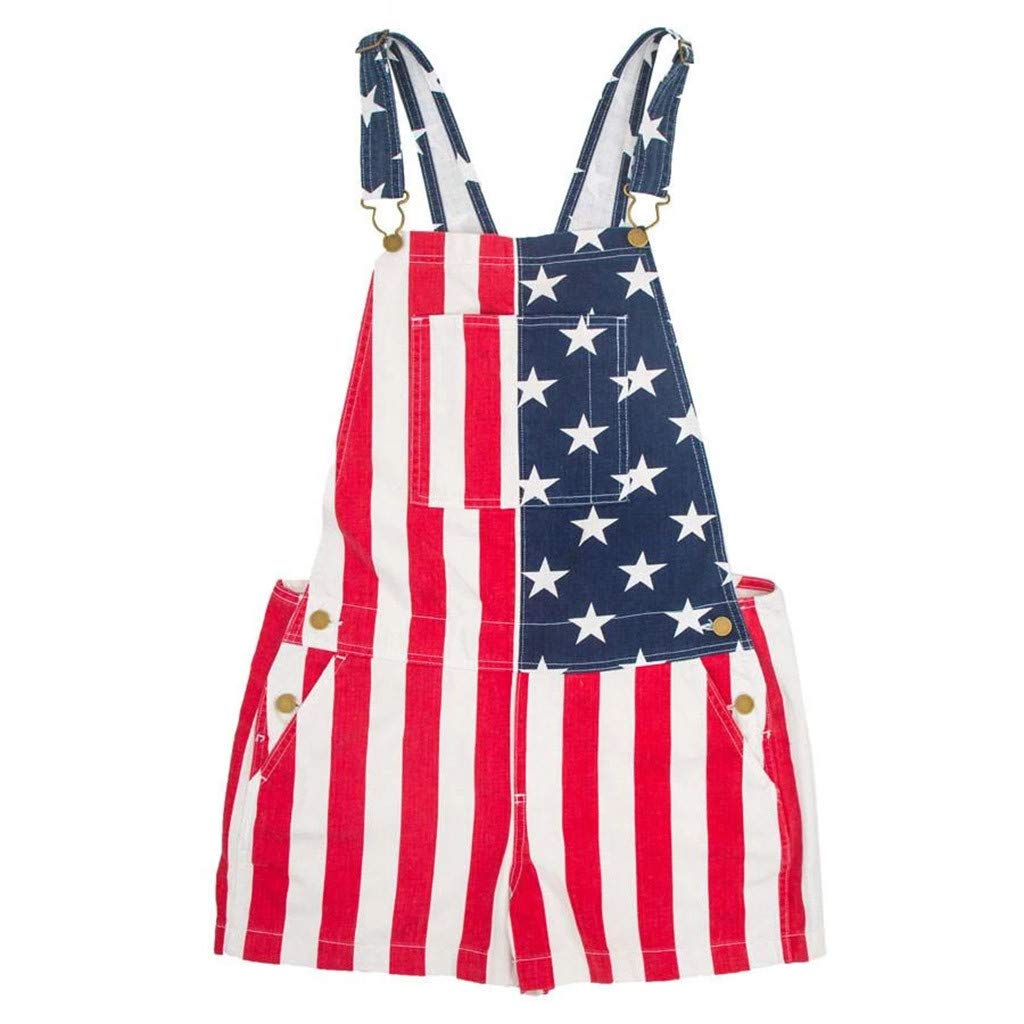 American Flag Denim Overalls - Adjustable Bib Shorts Romper for Men & Women | Casual Summer Outfit, Workwear & Patriotic Style