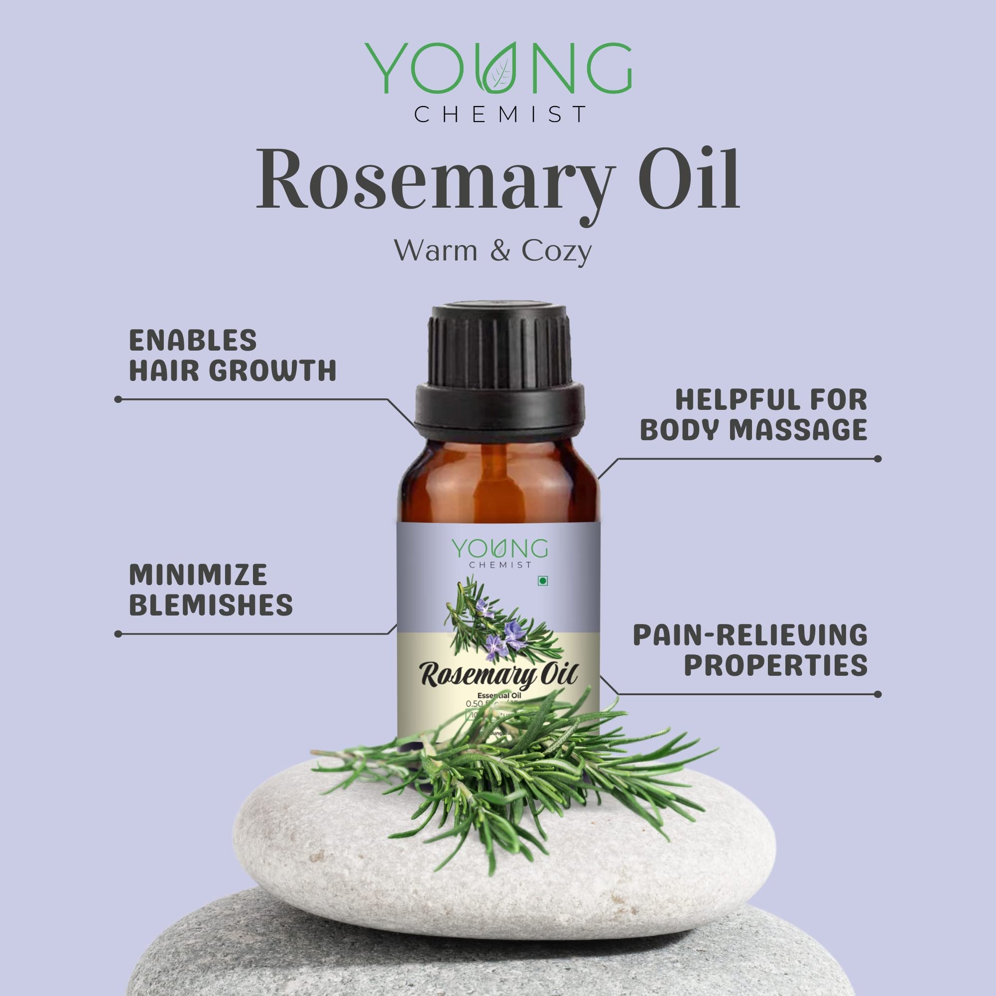 Young Chemist Lemongrass & Rosemary Essential Oils Set - 100% Pure, Natural, Undiluted Therapeutic Grade - Pack of 2 (15ml Each) - Perfect for Aromatherapy, Skin Care, Massage & Stress Relief - Ideal for Diffusers, DIY Beauty & Home Spa Treatments