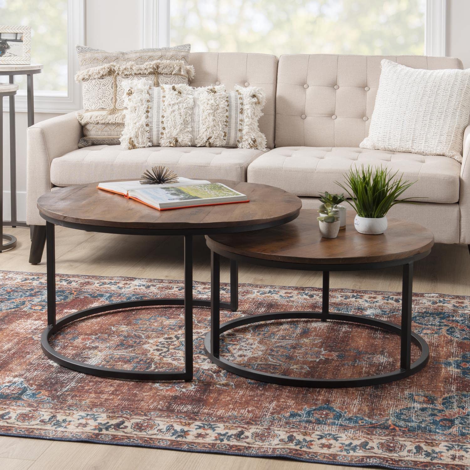 Weston Modern Nesting Coffee Tables Set of 2 - Brown Wooden Side Tables for Living Room - Perfect for Small Spaces, Coffee Table Decor & Lounge Furniture