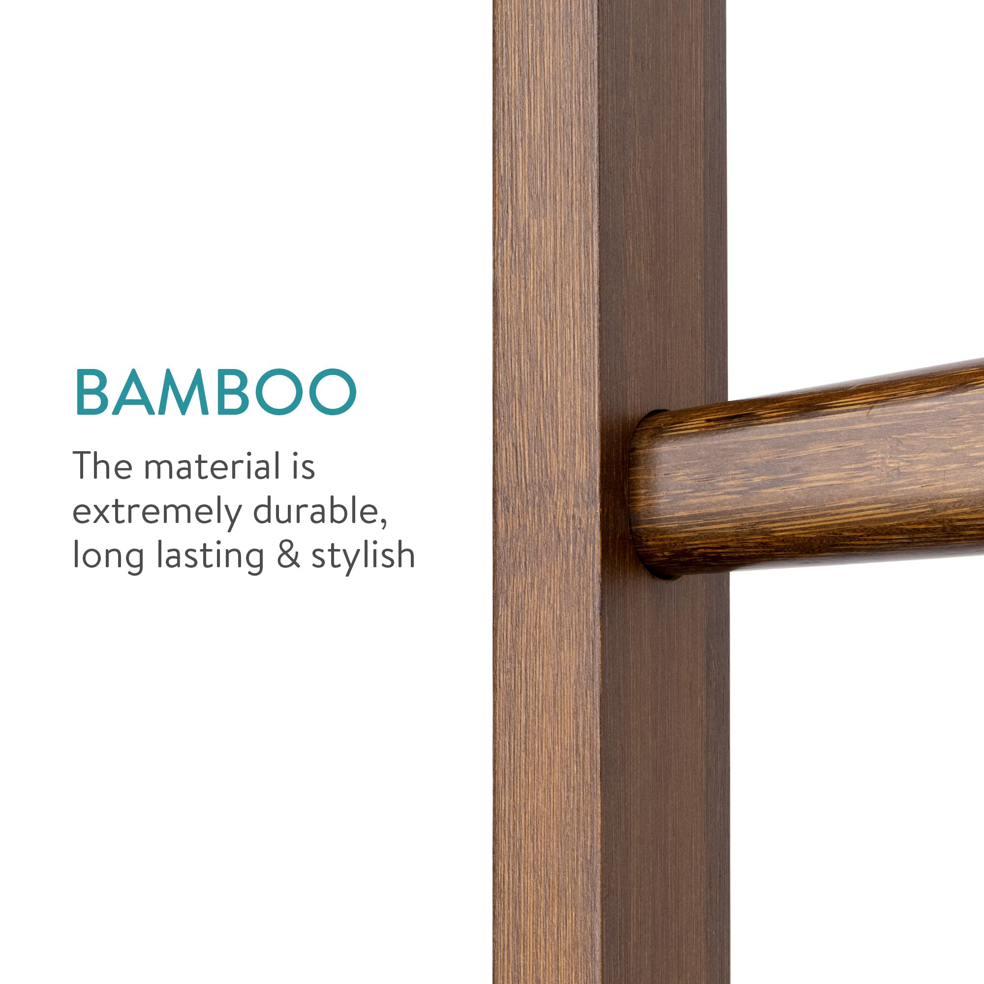 Premium Bamboo Towel Ladder - Space-Saving Wooden Rack for Blankets, Towels & Clothes - Bathroom & Bedroom Organizer - Natural Dark Brown Finish - Perfect for Spa, Laundry Room & Cozy Home Decor