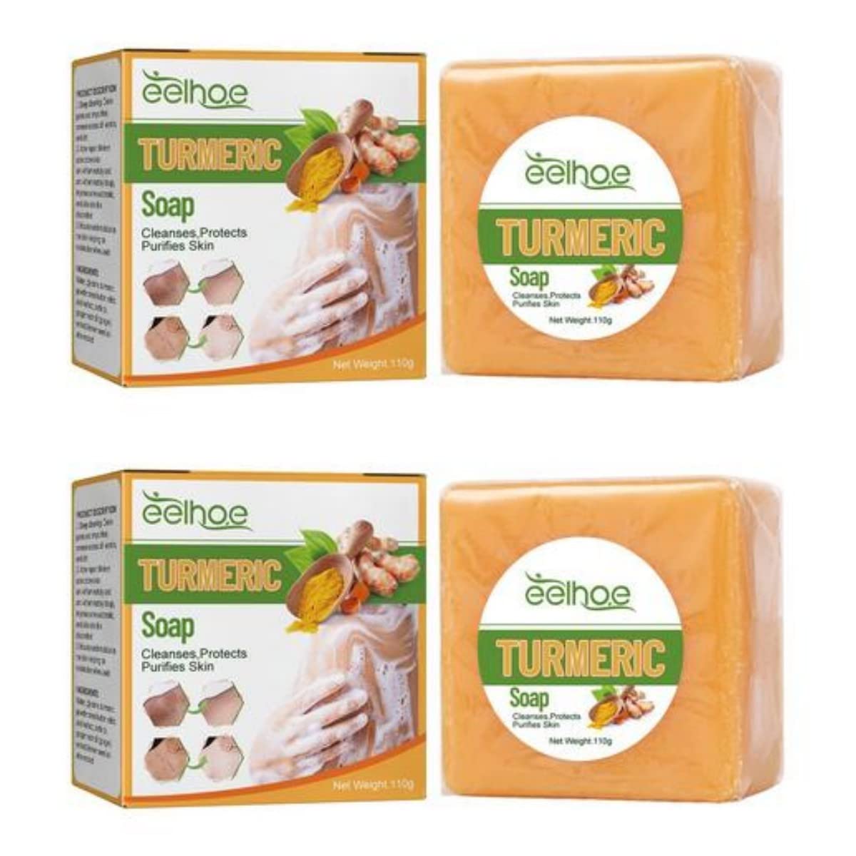 2-Pack Turmeric Soap Bar for Face & Body - Natural Hyperpigmentation Treatment, Handmade Brightening Soap for Dark Spots & Uneven Skin Tone - Perfect for Daily Skincare Routine & Acne-Prone Skin