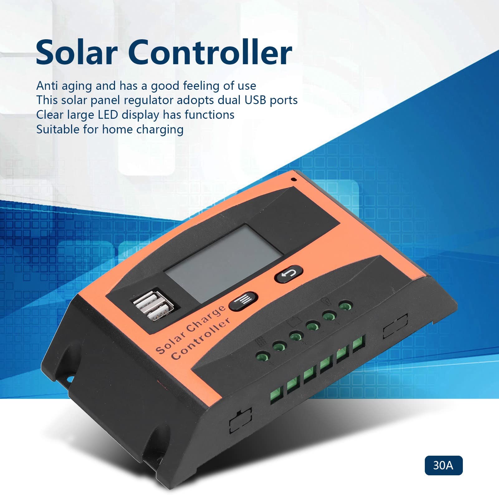 Solar Charge Controller with Auto Correction & Temperature Compensation - 12V/24V MPPT Regulator for Home Solar Panels, RV, Boats & Off-Grid Systems