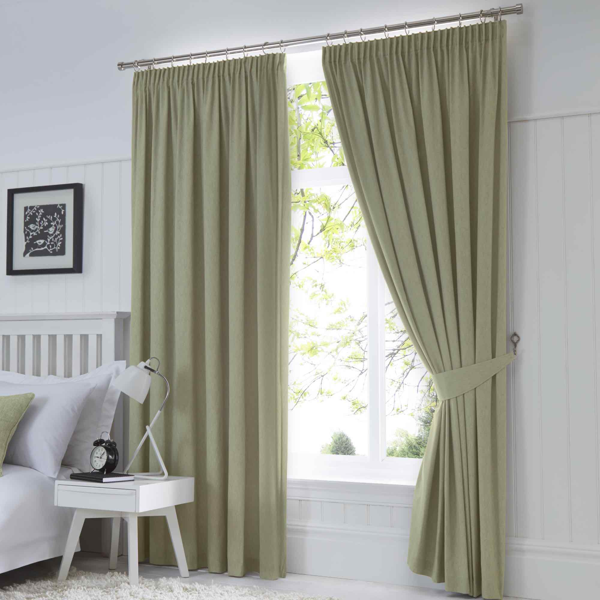 Blackout Thermal Pencil Pleat Curtains in Dijon Green - Energy Efficient Window Treatment for Bedroom & Living Room
