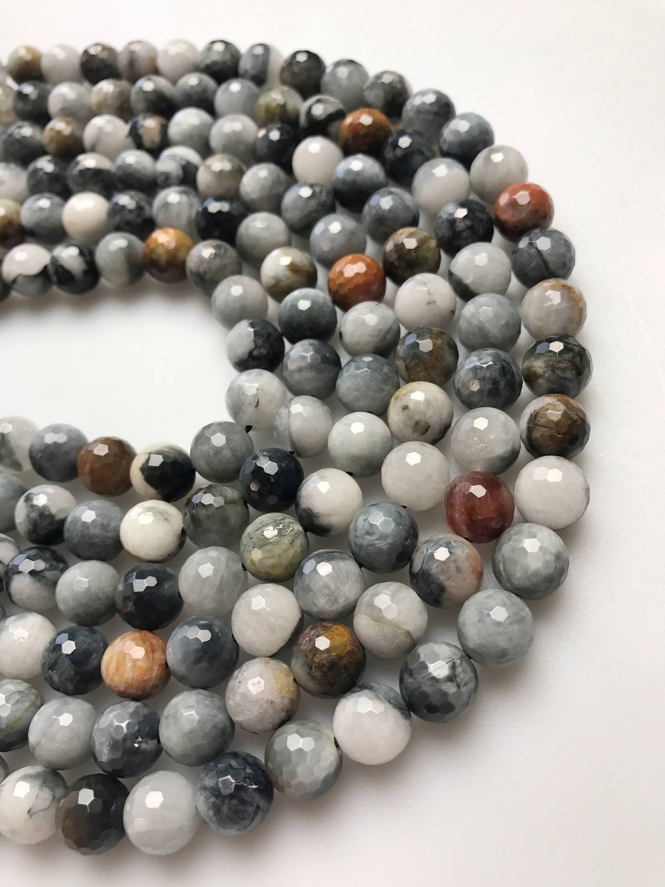 Eagle Hawk's Eye Faceted Round Beads 4mm 6mm 8mm 10mm 12mm 15.5 Strand - Natural Stone Beads for Jewelry Making, DIY Crafts, Bracelets & Necklaces - Perfect for Healing Crystal Jewelry and Spiritual Gifts