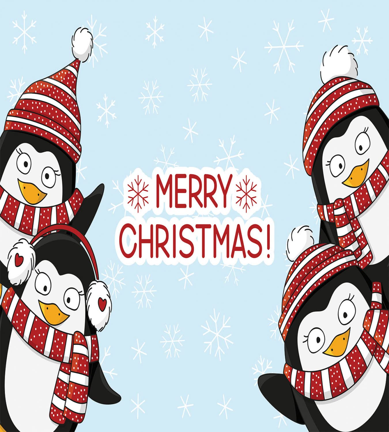 Ambesonne Christmas Duvet Cover Set - Festive Penguins with Hats & Scarf Snowflake Design, 2-Piece Queen Size Bedding Set with 4 Pillowcases (Blue & Red) - Perfect for Holiday Home Decor & Winter Bedroom Makeover