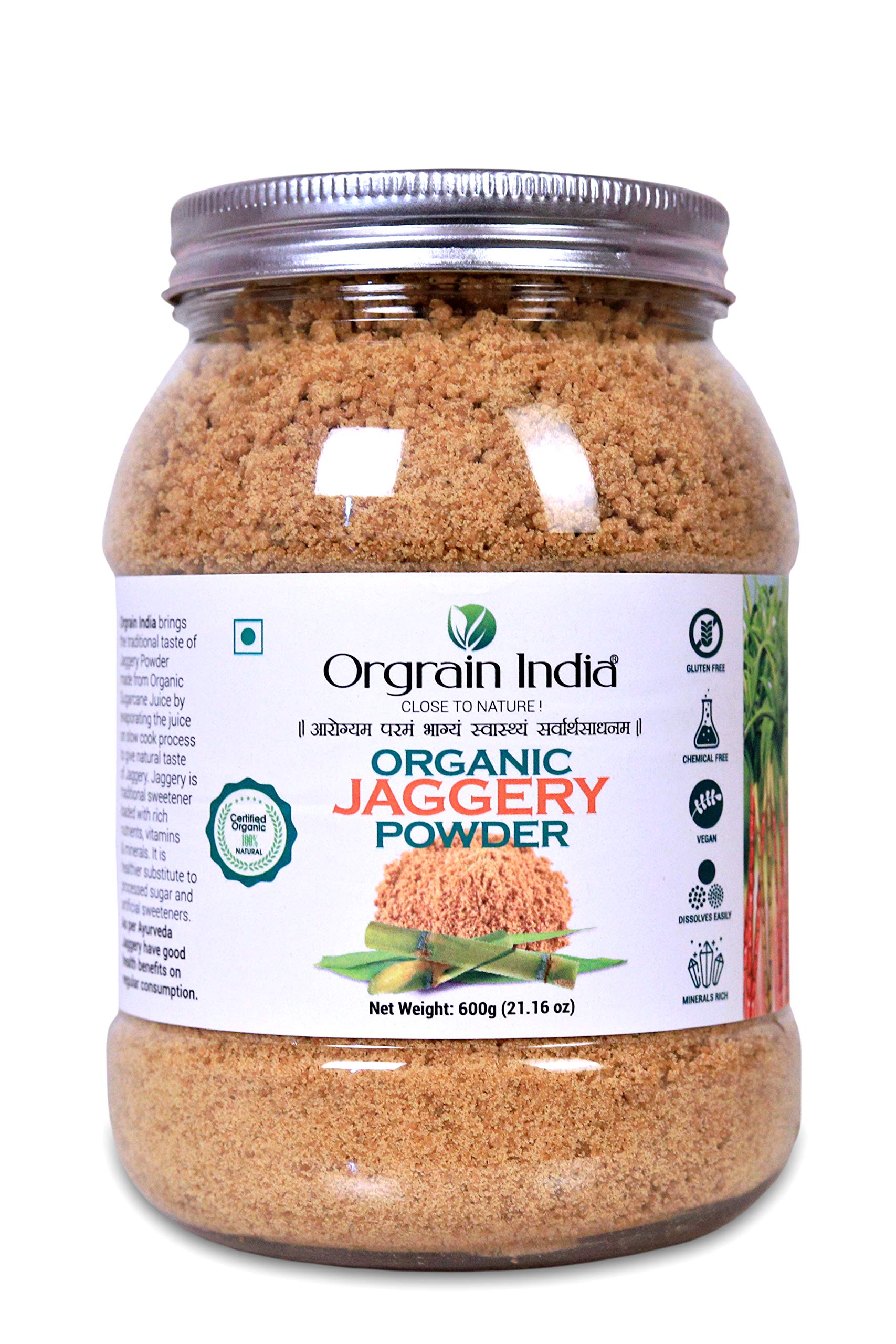 Organic Jaggery Powder from India - 3.0 Kg (5 Pack x 600g) | Hand-Crushed Pure Gur Powder | USDA Organic Certified | No Preservatives or Artificial Flavors | Perfect for Baking, Tea Sweetener & Ayurvedic Remedies