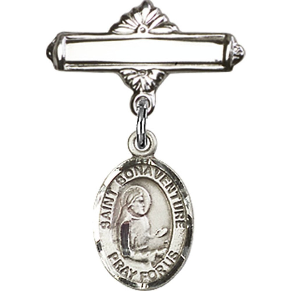 St. Bonaventure Sterling Silver Baby Badge - 1 X 5/8 Inch Polished Charm with Secure Pin - Perfect for Christenings, Baptisms & First Communion Gifts
