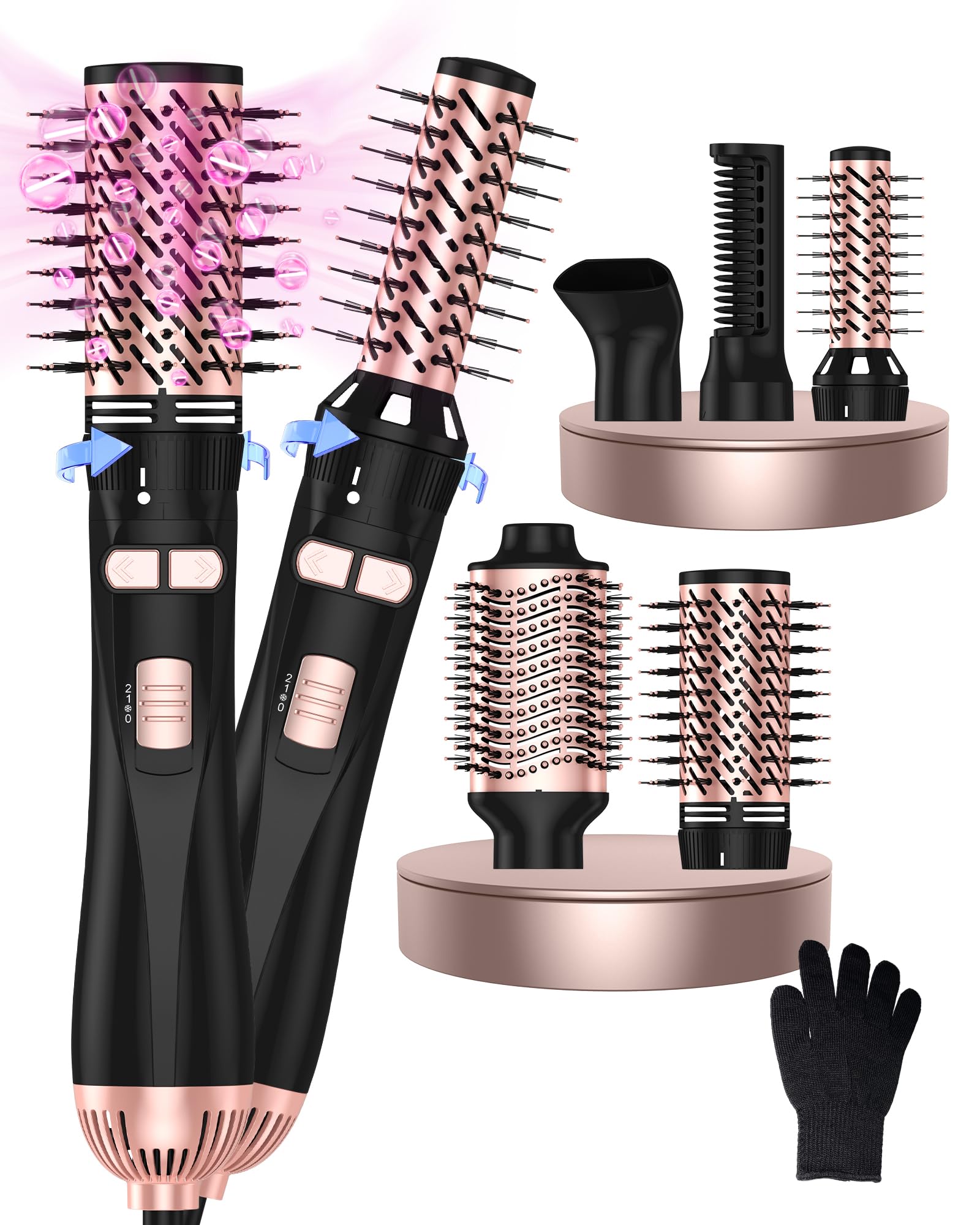 5-in-1 Rotating Hair Dryer Brush with 2 Attachments - For Drying, Straightening & Styling