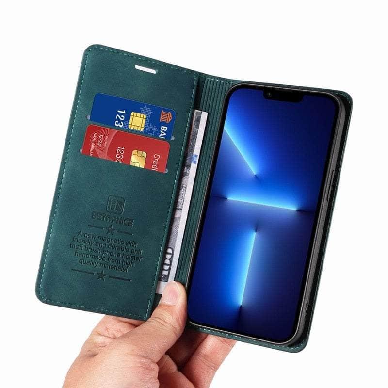 iPhone 15 Pro RFID Blocking Leather Wallet Case with Card Slots - Perfect for Travel, Work & Everyday Use