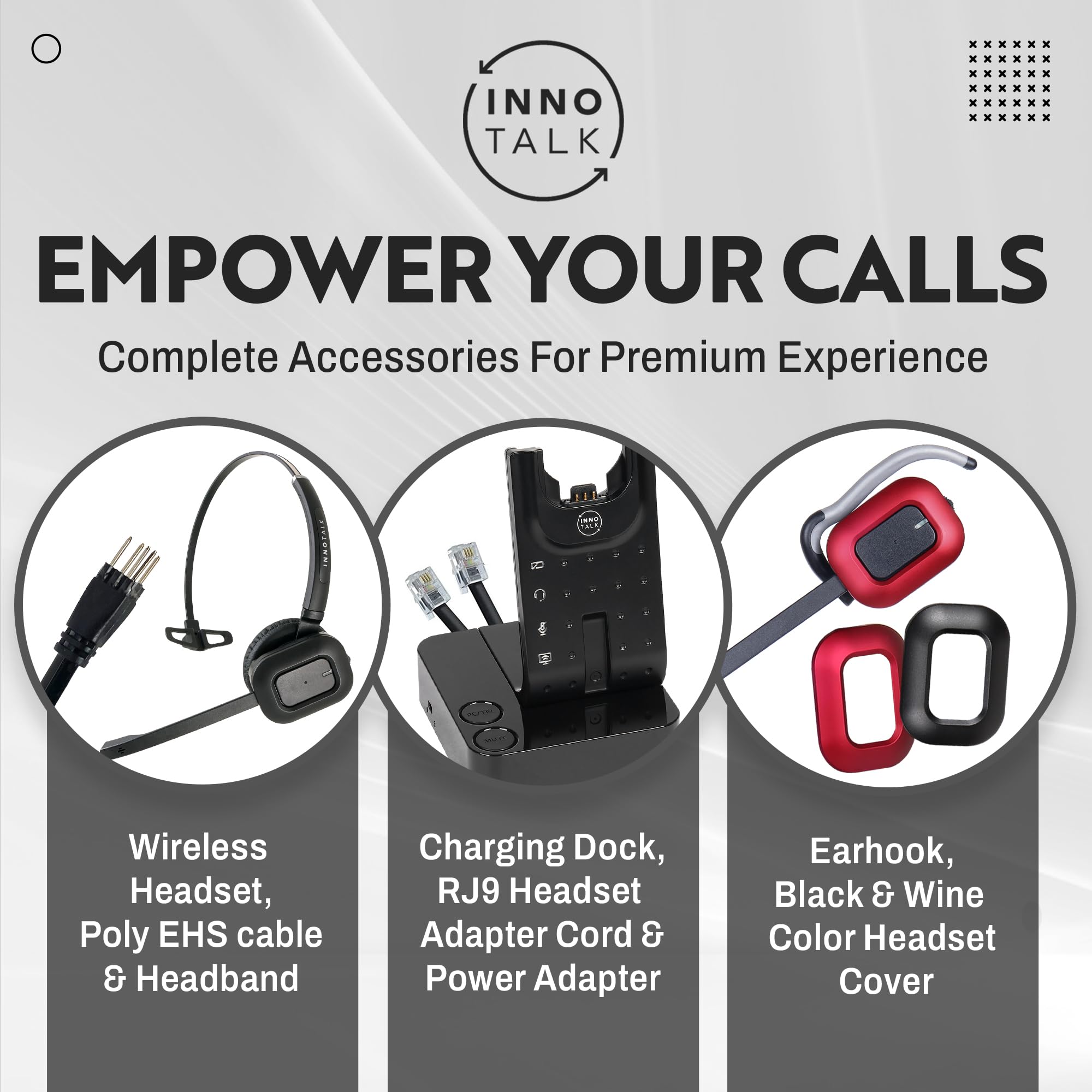 INNOTALK Wireless Headset for Polycom VVX Series (VVX150/250/350/450/500/600/1500) with EHS Remote Answering Cable - Office Desk Phone & Call Center Headset - Ideal for Business Calls, Remote Work, and Customer Service Teams