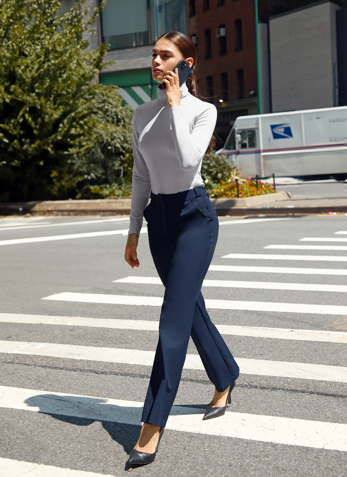 Women's Fluffy Bootcut Twill Pants - Soft & Stretchy Winter Slacks for Casual Wear & Office Outfits