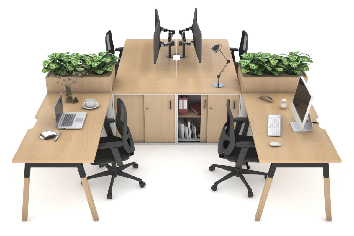Quadro Wood A-Legs Cross Beam 4-Person Workstation with Uniform Spine - 1800x800mm with Cable Management - Modern Office Desk for Collaborative Workspaces & Home Offices