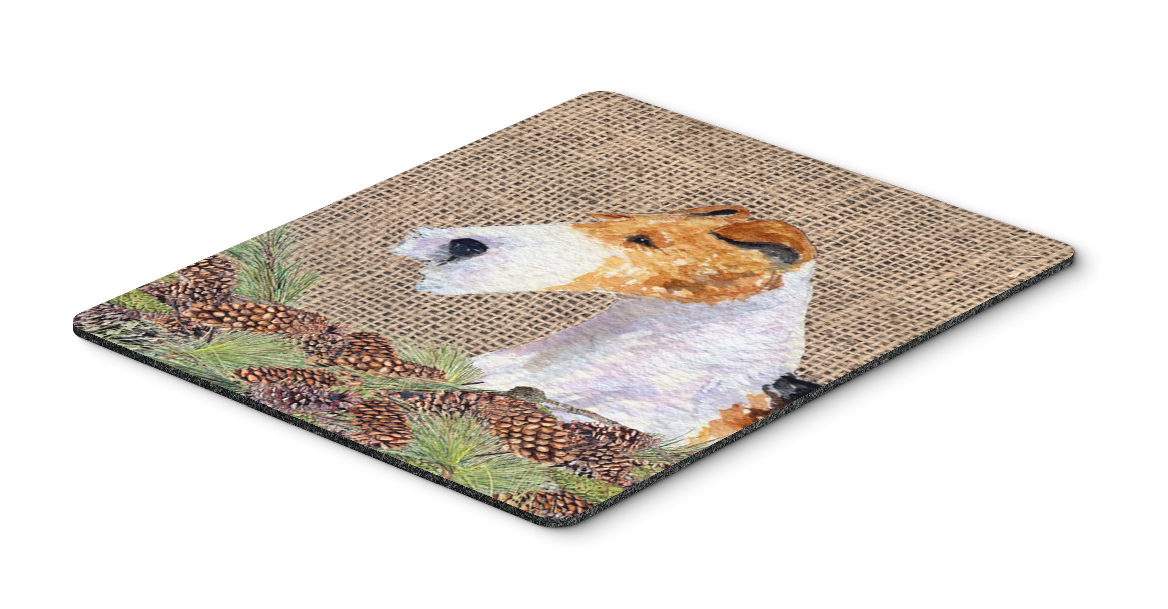 Fox Terrier Mouse Pad with Faux Burlap & Pine Cones - Large Washable Non-Slip Desk Mat for Home Office, Gaming, Computer & Laptop Use - Perfect Workstation Accessory for Comfort & Style