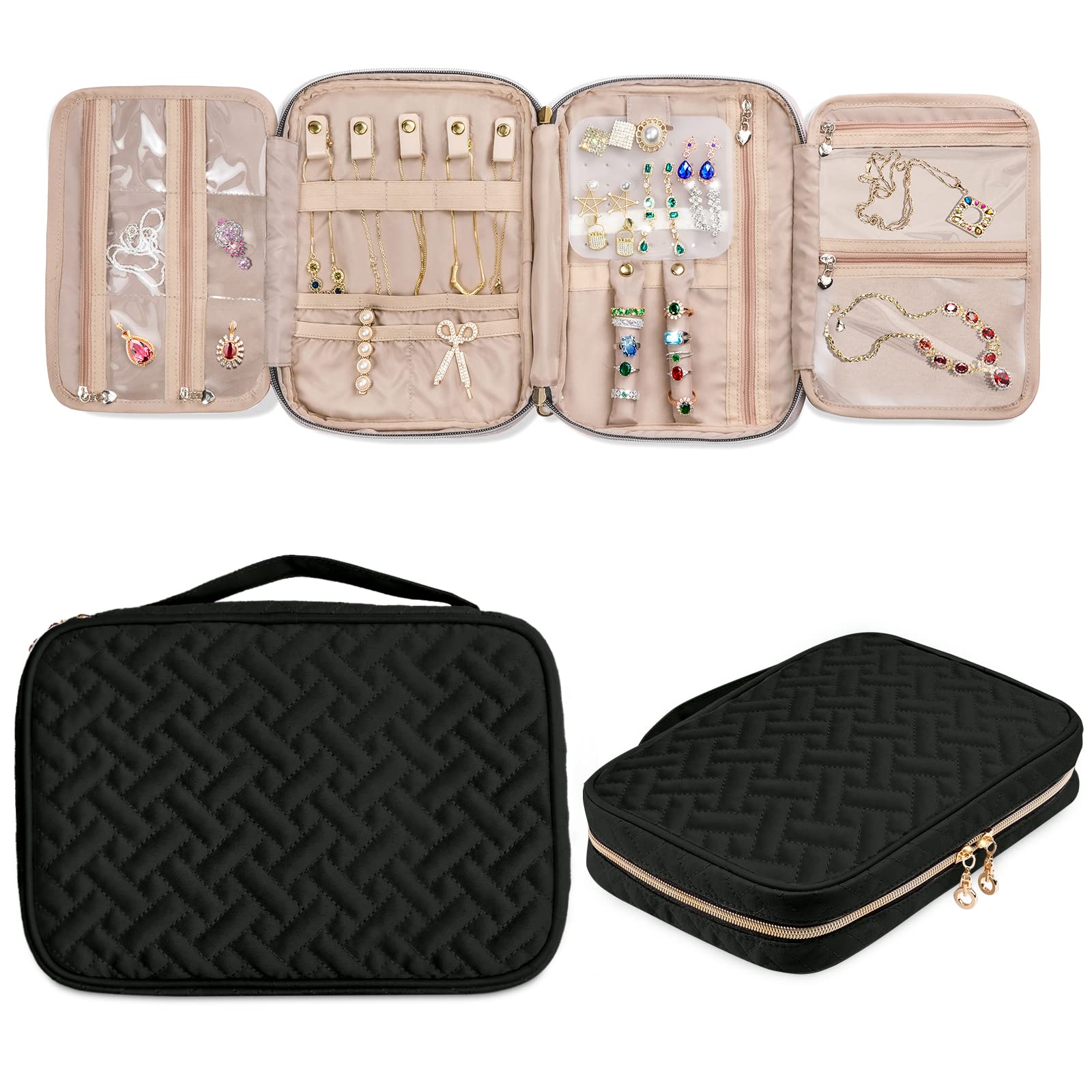SFYBYHEART Large Capacity Travel Jewelry Organizer Case for Women - Tangle-Free Storage for Earrings, Necklaces & Rings - Perfect Jewelry Travel Bag for Vacations, Business Trips & Daily Use - Black