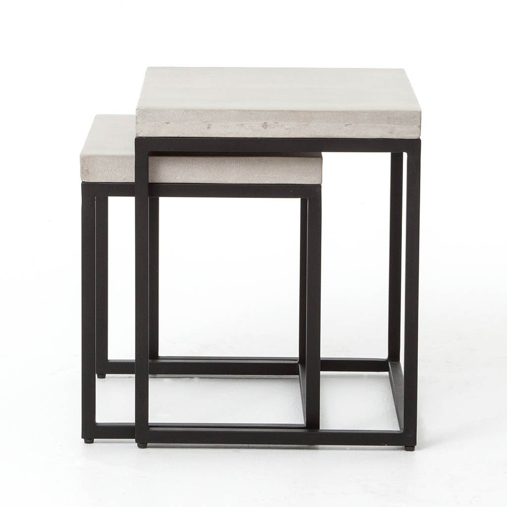 Maximus Modern Nesting Side Tables - Set of 2 Natural Concrete Finish End Tables for Living Room, Bedroom & Office - Space Saving Accent Furniture for Small Spaces