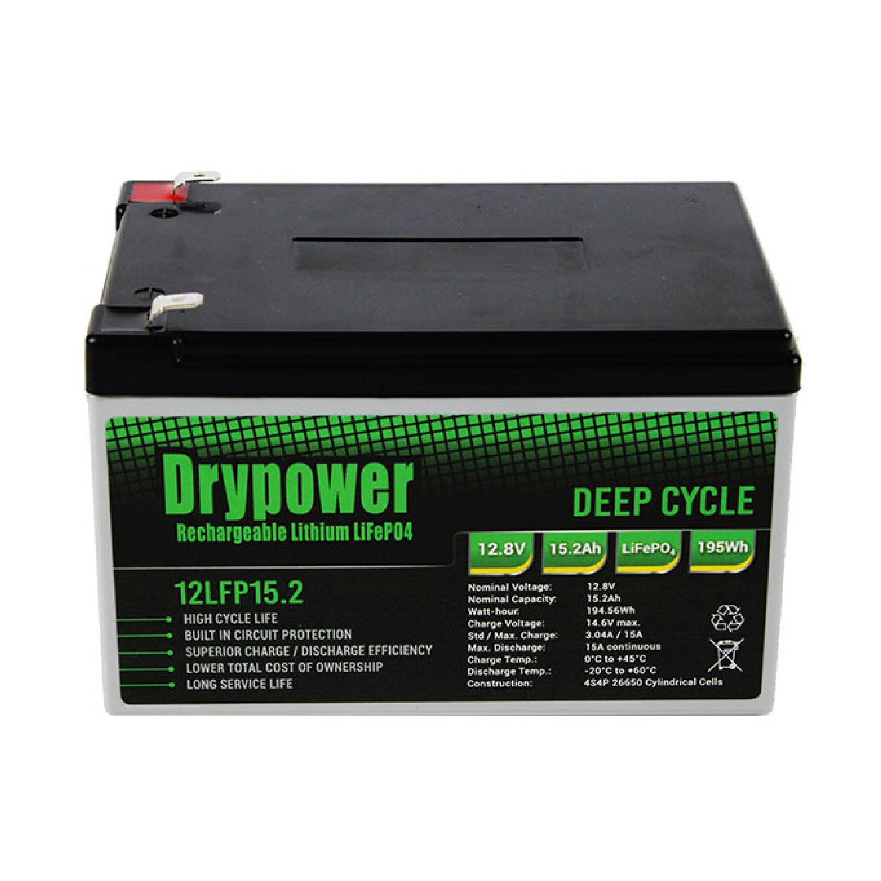 Drypower 12.8V 100Ah LiFePO4 Lithium Iron Phosphate Rechargeable Battery - Perfect for Solar Power Systems, RVs, Marine & Off-Grid Applications