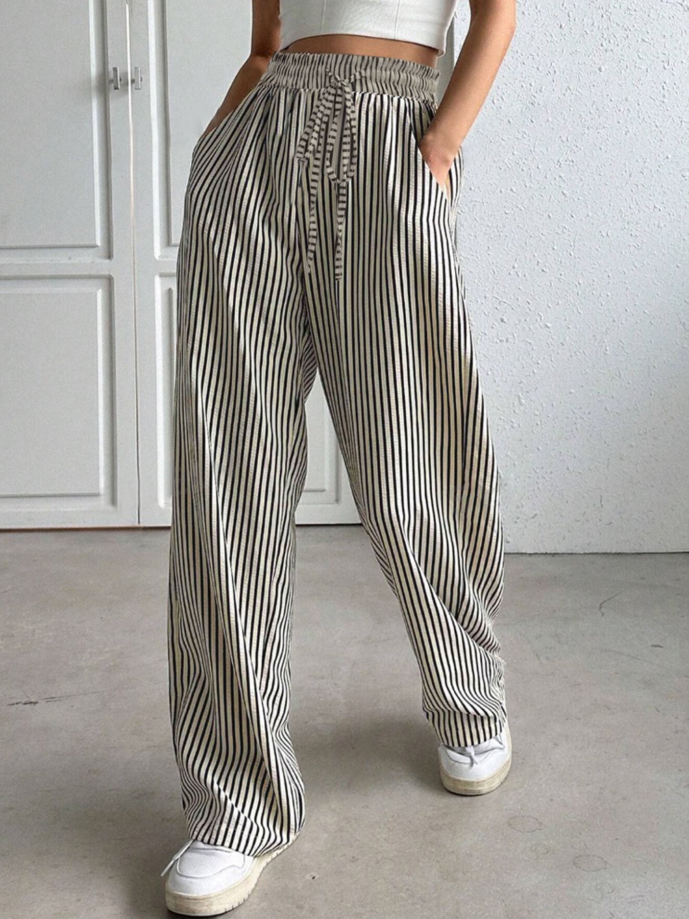 Stylish Striped Drawstring Elastic Waist Beach Pants for Women - Comfortable Summer Swimwear Cover Up, Poolside Lounge & Vacation Outfit