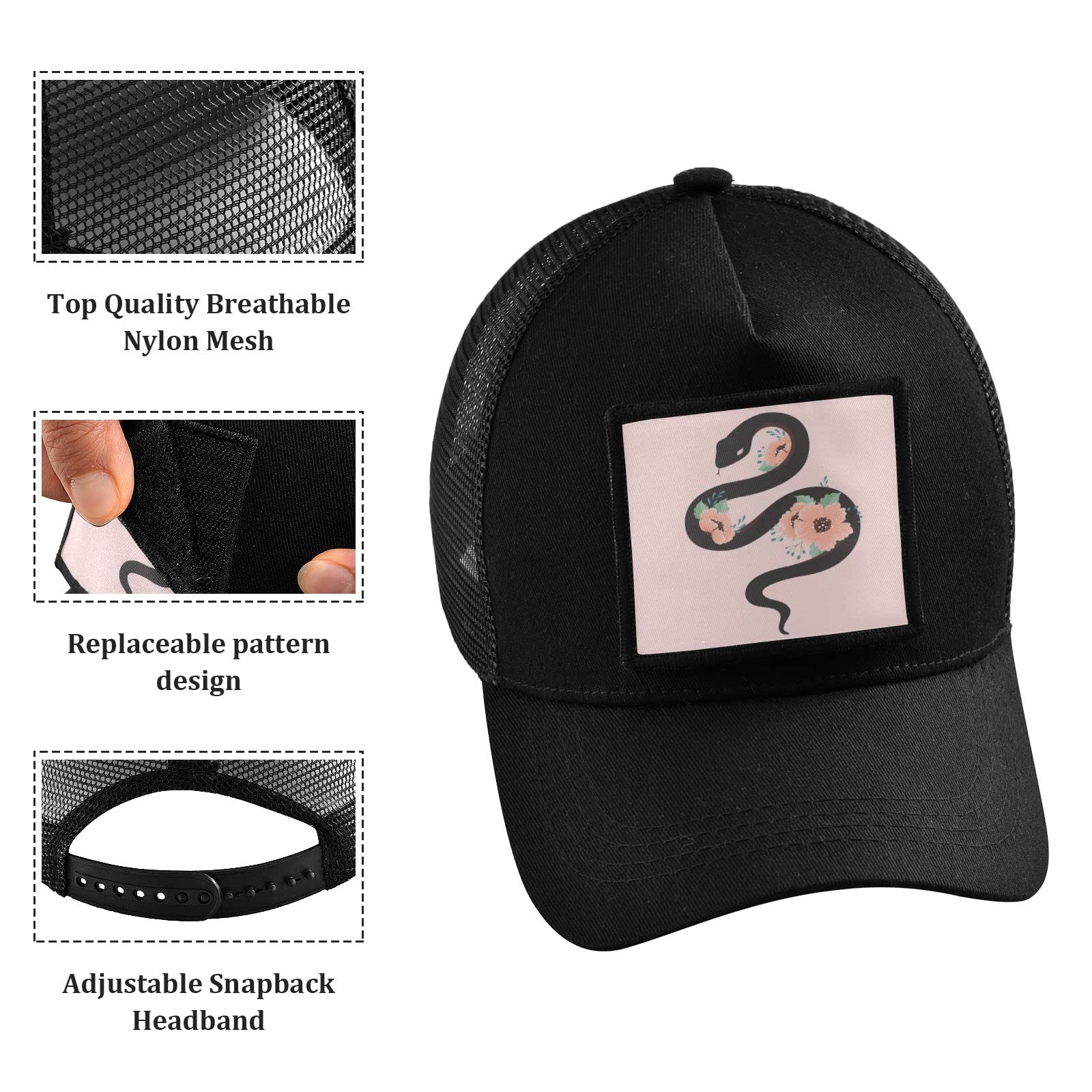 Hand Drawn Snake Baseball Cap for Men & Women - Low Profile Military Style Army Hat - Unisex Black Fashion Hat for Casual Wear, Outdoor Activities & Street Style