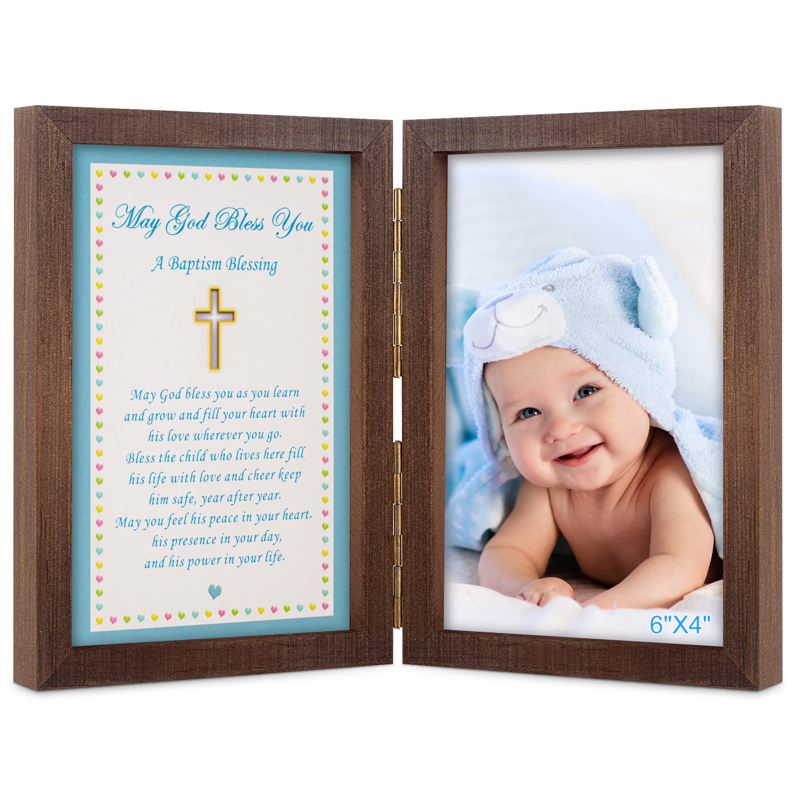 Yakucho Baptism Gifts for Boys - Christening Picture Frame with Blessing Card, Holds 4x6 Inch Photo - Perfect Baby Boy Baptism Keepsake for Christening Ceremony, First Communion & Religious Milestones