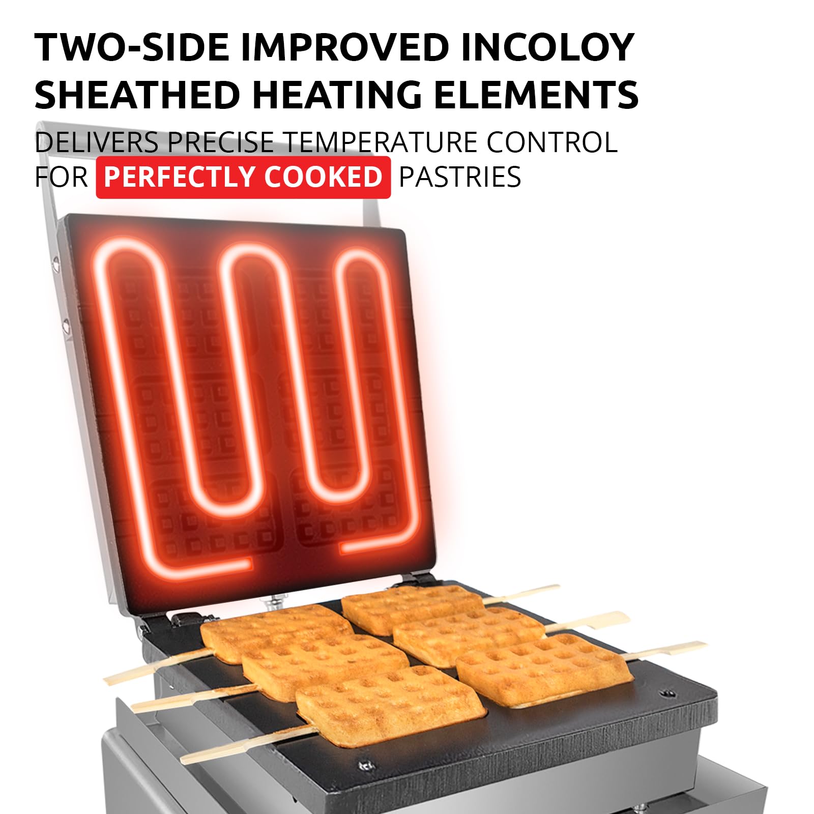 ALDKitchen Belgian Waffle Maker - Professional Stainless Steel Press with Nonstick Plates | Makes 6 Thick Waffles on a Stick | 110V for Home & Commercial Use | Perfect for Breakfast, Desserts, and Food Trucks