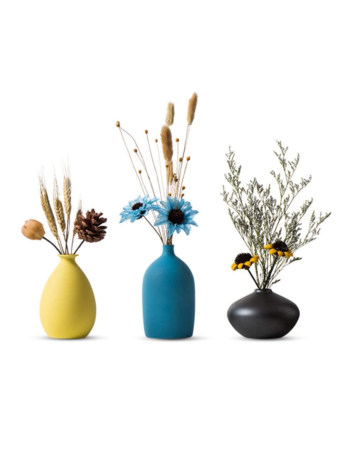 PEPAXON Ceramic Flower Vases Set - 3 Piece Morandi Style Home Decor with Dried Flowers | Perfect for Living Room, Bedroom, and Wedding Centerpieces