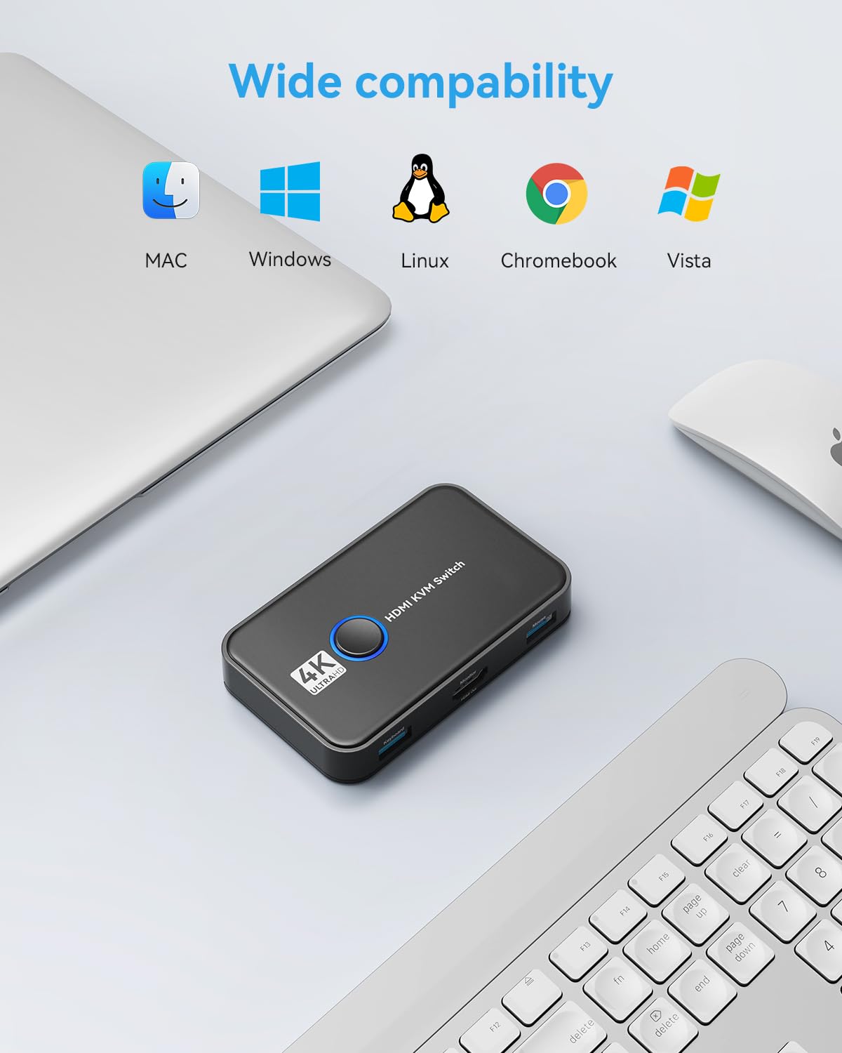 Giimake 2-Port HDMI USB KVM Switch - Share 1 HD Monitor, Keyboard & Mouse Between 2 Computers - 4K@60Hz Support - Includes 2 HDMI Cables, 2 USB Cables & USB Charge Cable - Perfect for Home Office, Gaming & Multi-PC Workstations