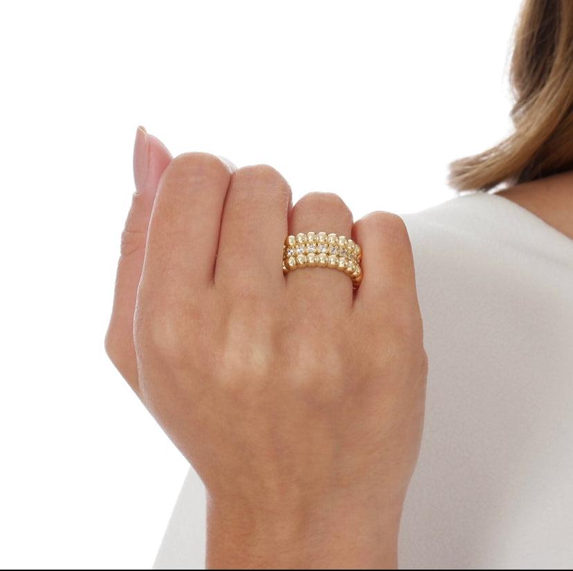 18K Gold Filled Beaded Cubic Zirconia Ring for Women - Elegant Stackable Jewelry for Wedding, Anniversary & Everyday Wear