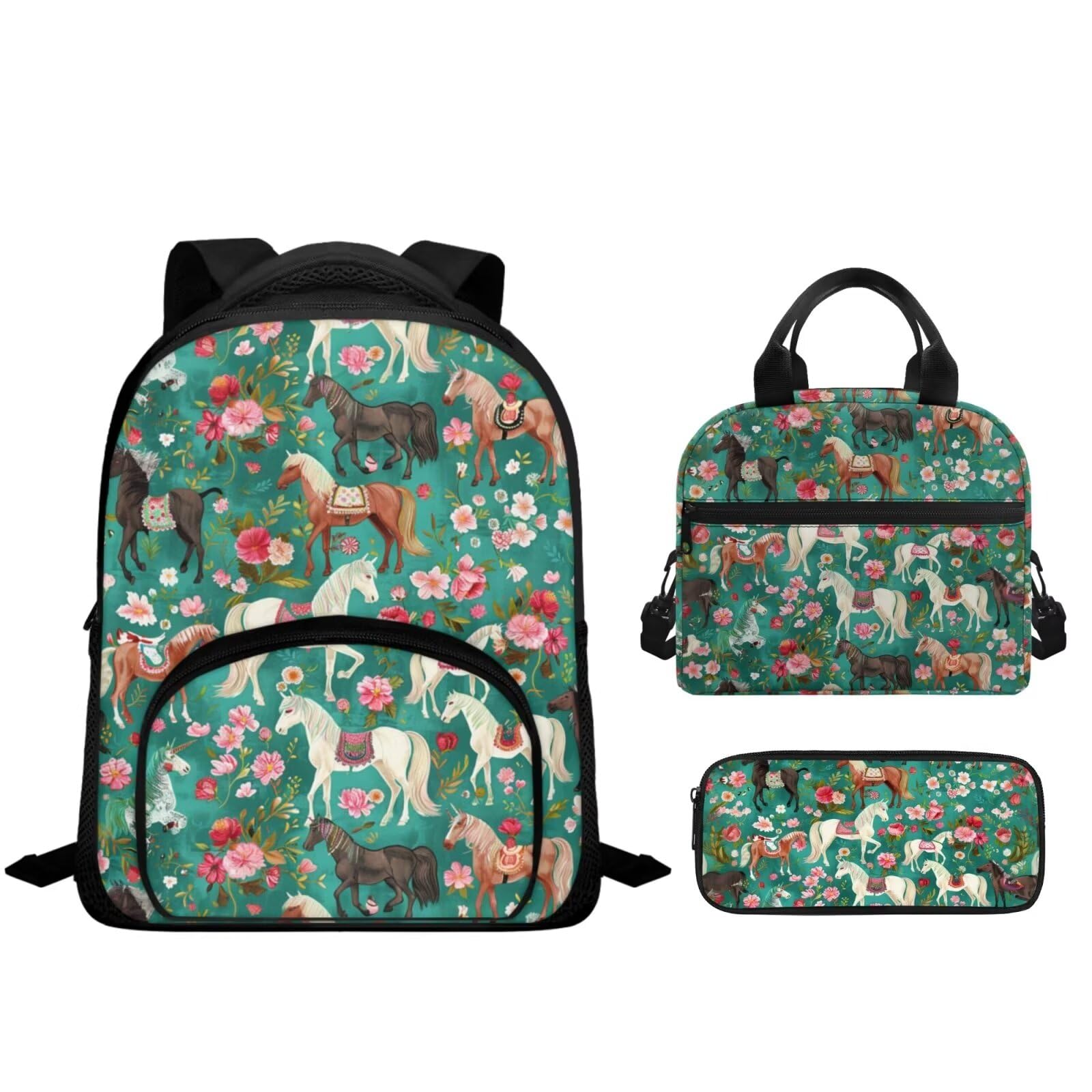 **Flower Print Kids Backpack Set - 3-in-1 Lightweight Toddler Girl Backpack, Lunch Box & Travel Bag for School, Daycare & Outdoor Adventures**