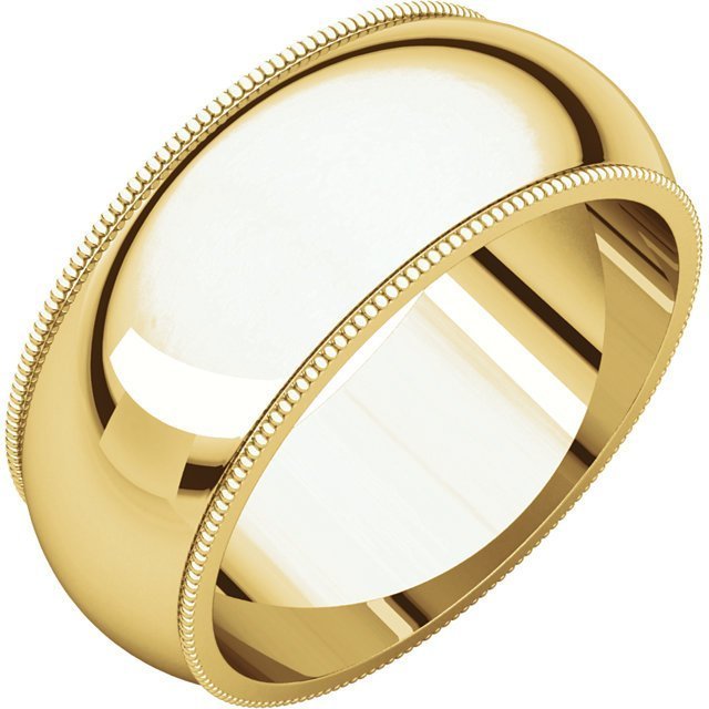 14K Gold 8mm Milgrain Wedding Band for Men - Classic Comfort Fit Ring for Engagement, Anniversary & Special Occasions