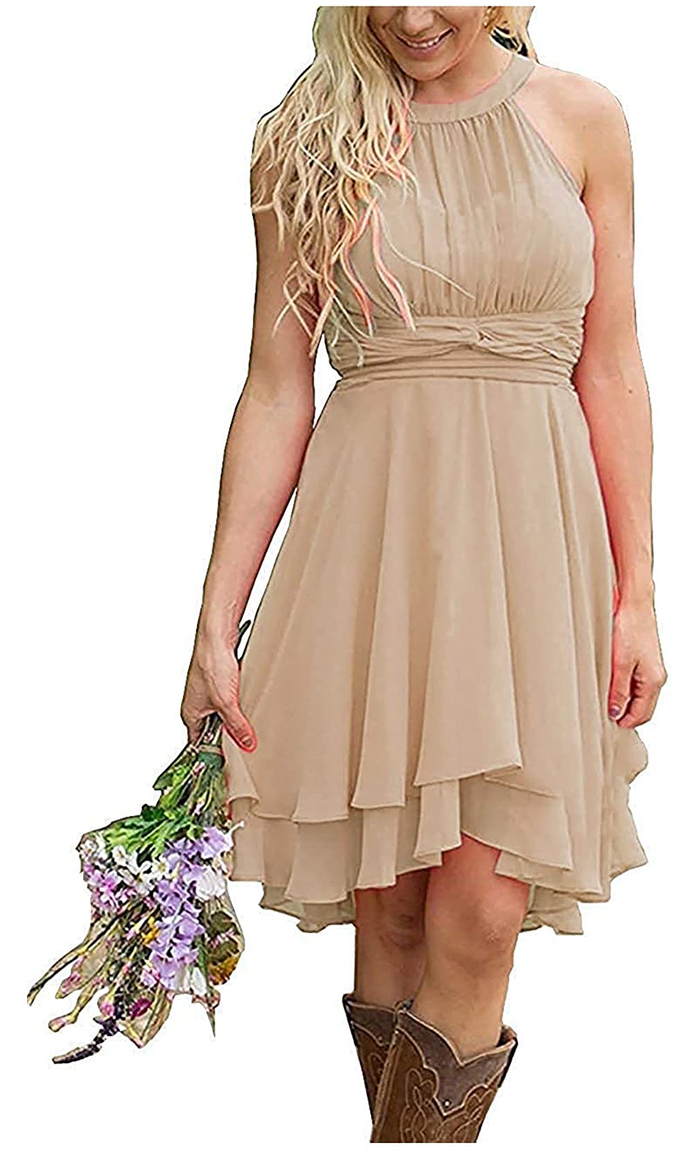 ANGELWARDROBE Women's Short Knee-Length Chiffon Bridesmaid Dress - Country Style Formal Wedding Guest Gown for Parties, Rehearsal Dinners & Special Occasions