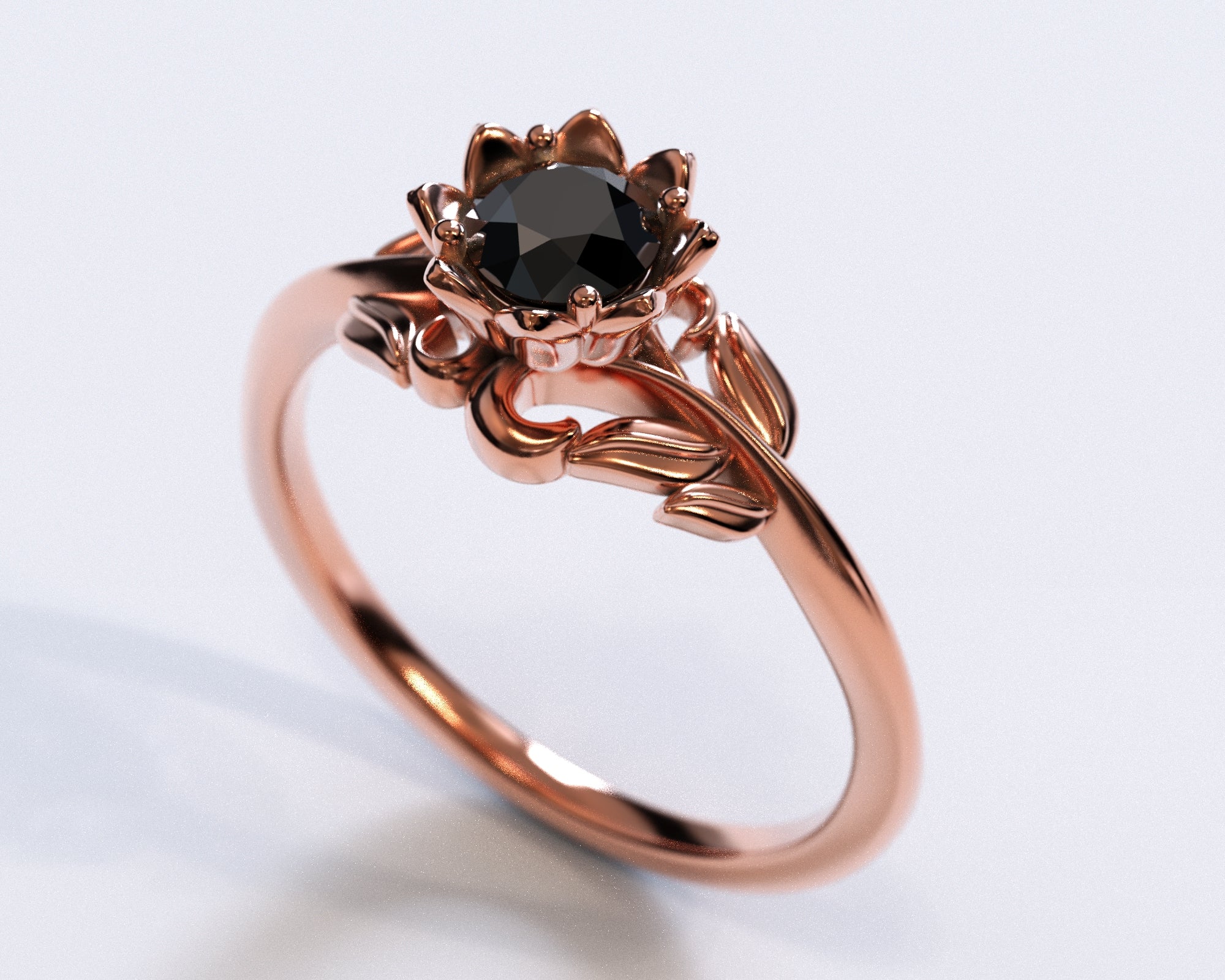 Black Diamond Flower Engagement Ring - Nature Inspired Design for Women, Perfect for Proposals, Weddings & Anniversary Gifts | Elegant Jewelry for Special Occasions