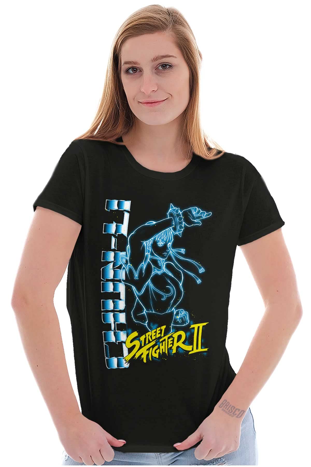 Brisco Brands Street Fighter 90s Gamer Chun-Li Women's Graphic Tee - Retro Video Game T-Shirt for Casual Wear & Cosplay