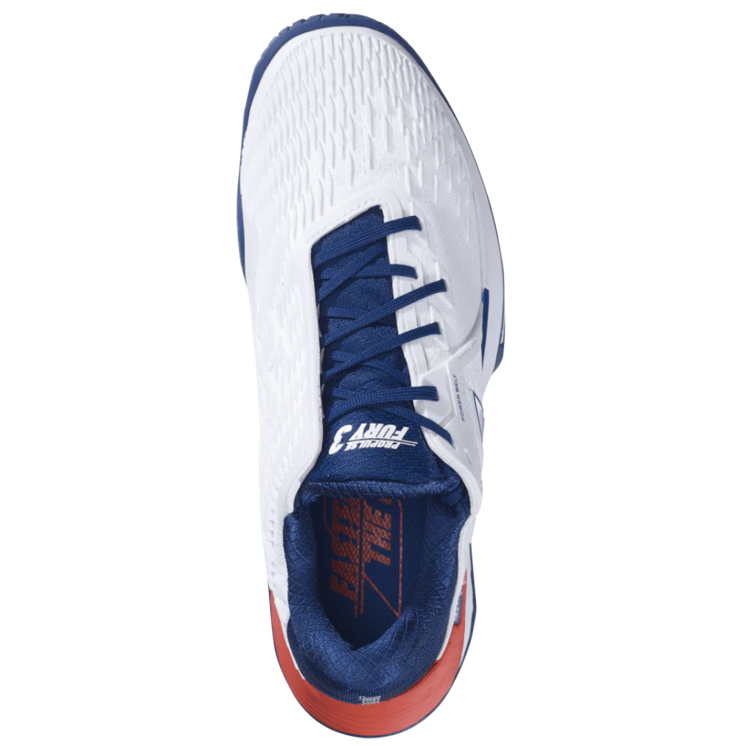 Babolat Propulse Fury 3 All Court Tennis Shoes for Men - White/Blue | Lightweight & Durable for Competitive Play & Training