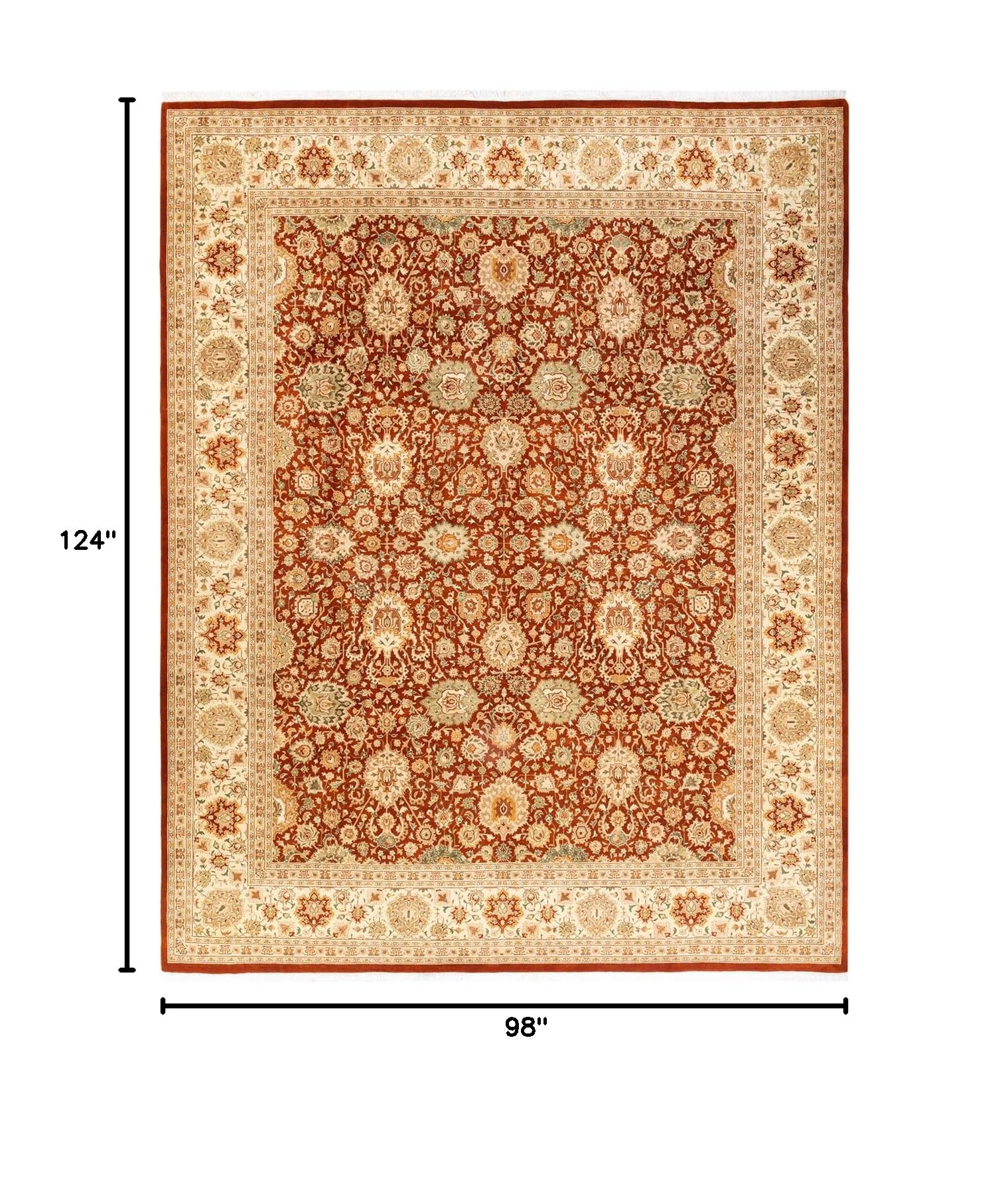 Handmade Traditional Oriental Mogul Red Wool Area Rug 8x10 - One of a Kind Hand Knotted Solo Rugs for Living Room, Bedroom & Home Decor