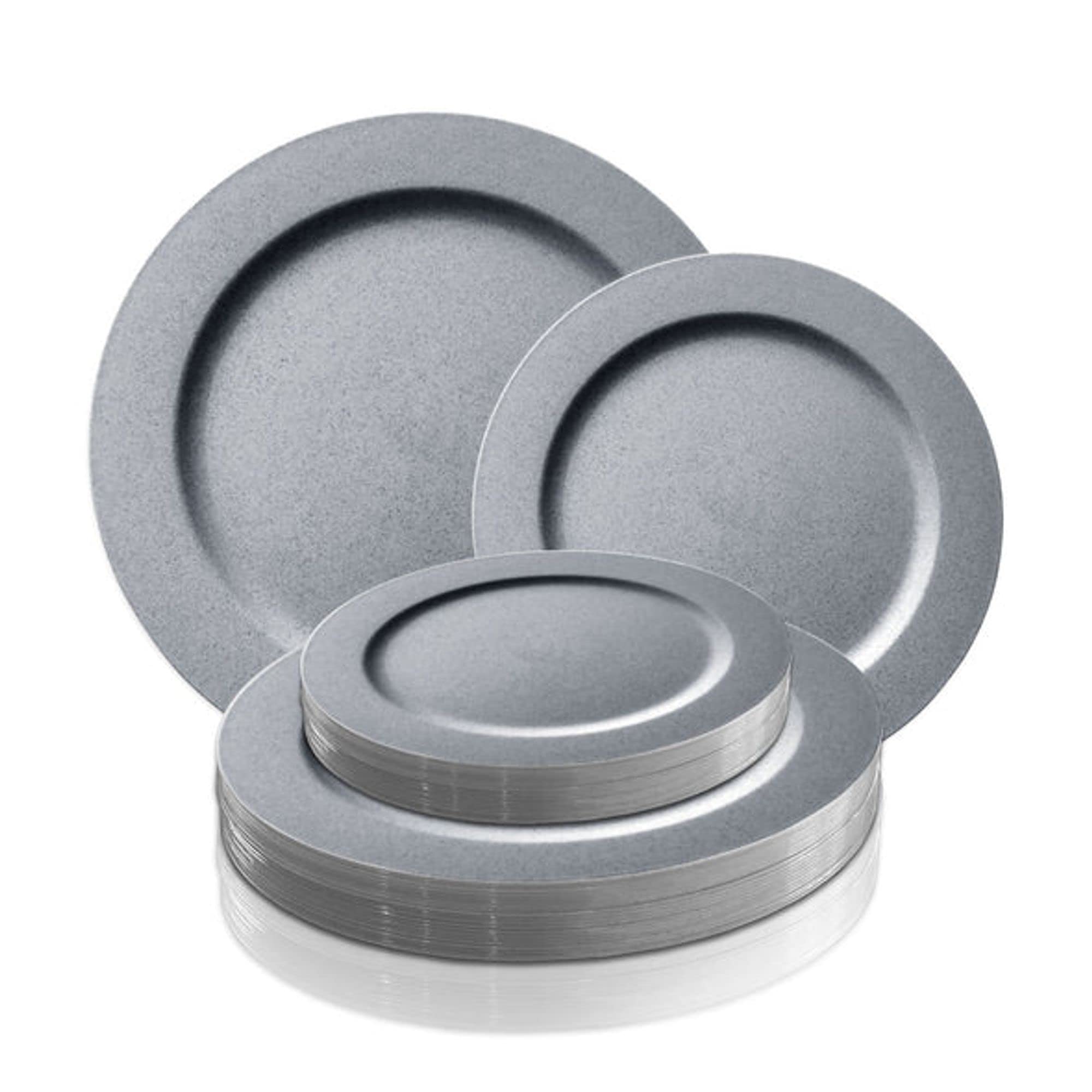 Premium Disposable Plastic Plates - 240-Piece Matte Round Dinnerware Set (120 Dinner Plates + 120 Salad Plates) for Weddings, Parties, Catering & Events - Durable Steel Gray Plates for Indoor & Outdoor Use