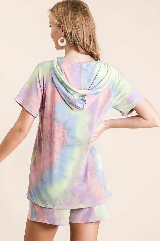 BiBi Tie Dye Terry Cotton Hoodie with Adjustable Drawstring - Cozy Pullover for Women | Perfect for Casual Wear, Yoga & Outdoor Activities