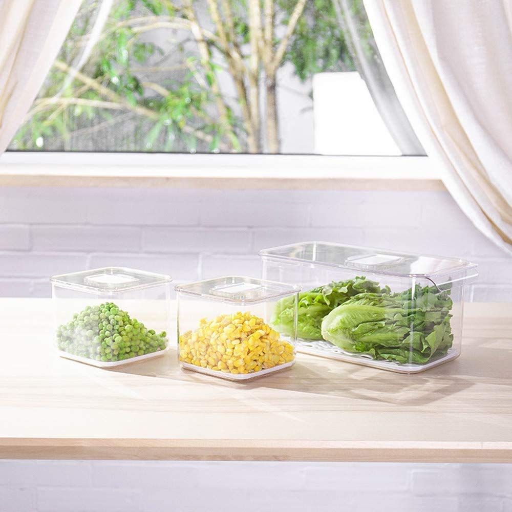 Stackable Refrigerator Food Storage Containers with Lids - 3-Piece Set for Fresh Fruits, Vegetables & Berries | Includes Removable Drain Trays | Perfect for Kitchen Organization & Meal Prep