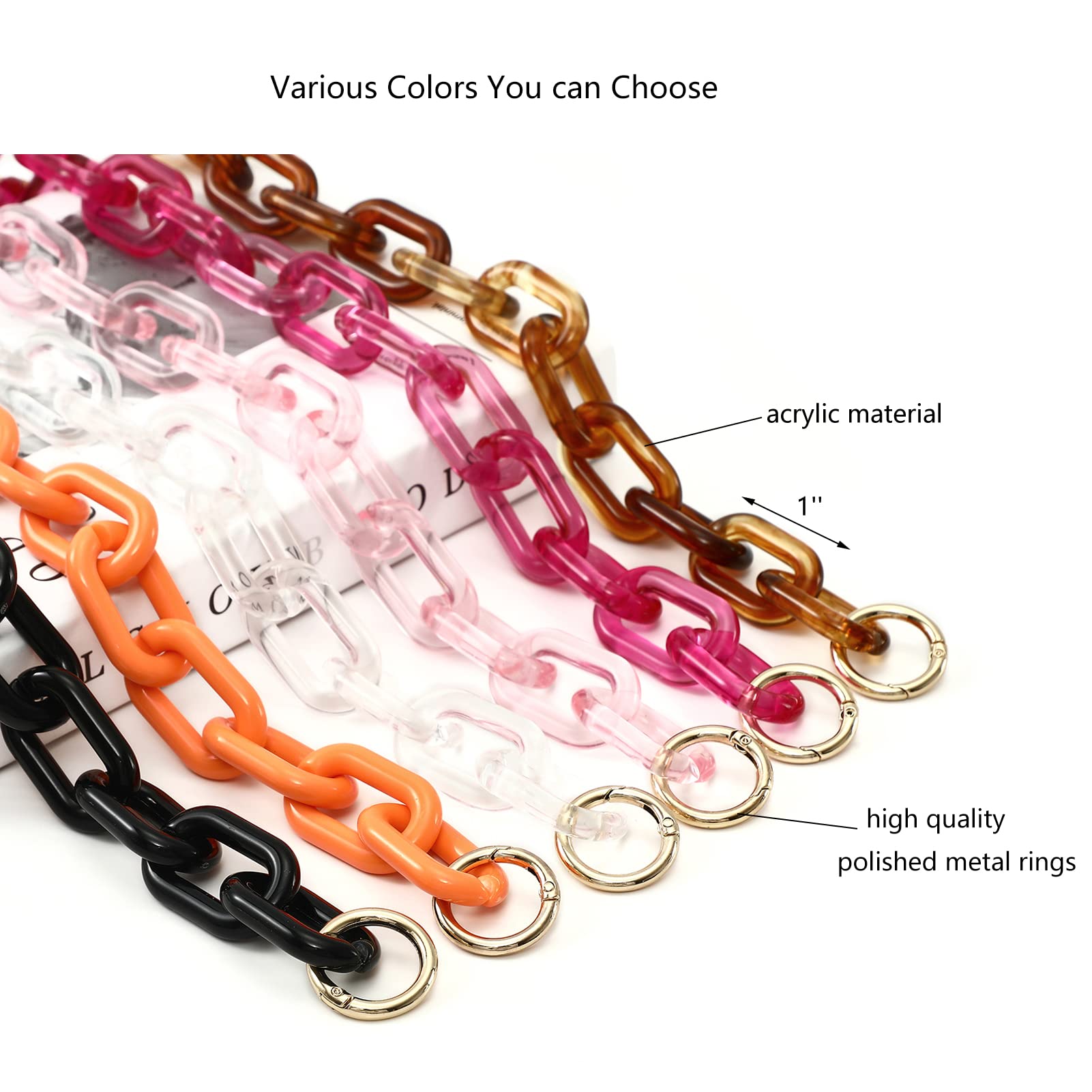 Chunky Acrylic Purse Strap Replacement - Pink Handbag Chain Handle for DIY Bag Making & Decoration | Perfect for Women's Fashion Accessories, Party Bags & Designer Purse Upgrades