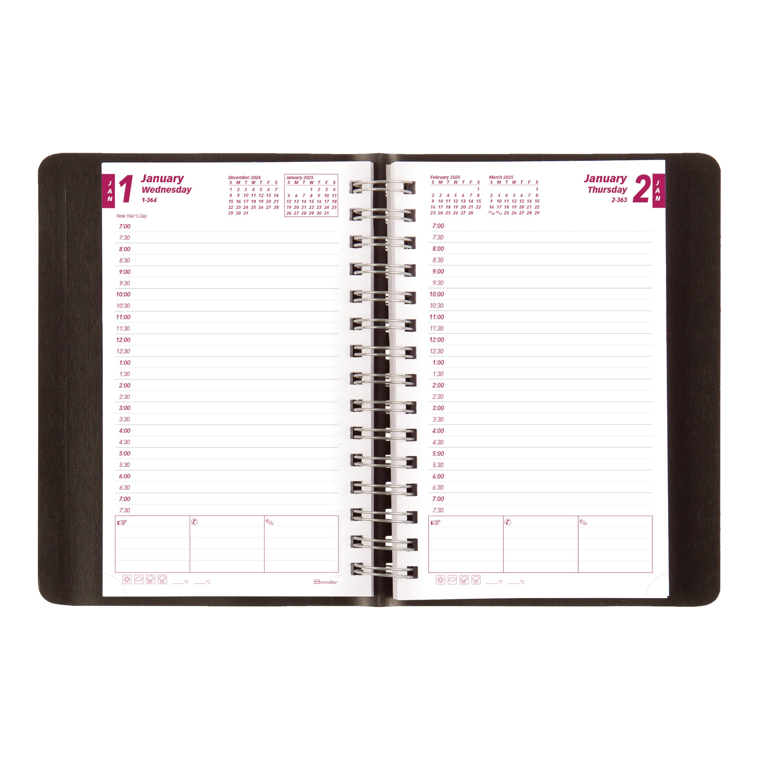 Brownline® 2025 Daily & Monthly Planner - 12 Month Appointment Book (January-December) with Twin-Wire Binding, 8