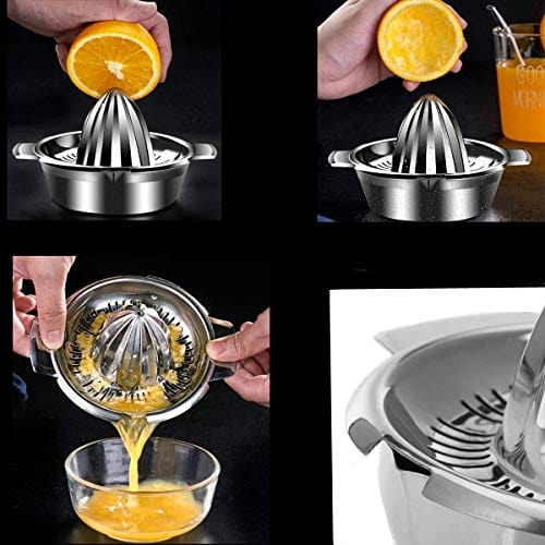 Stainless Steel 304 Manual Citrus Juicer - Hand Press Lemon Orange Grapefruit Squeezer with Strainer, 2 OZ Bowl & Dual Pour Spouts | Dishwasher Safe, Heavy Duty & Easy to Clean | Perfect for Fresh Juice, Cocktails & Healthy Drinks at Home
