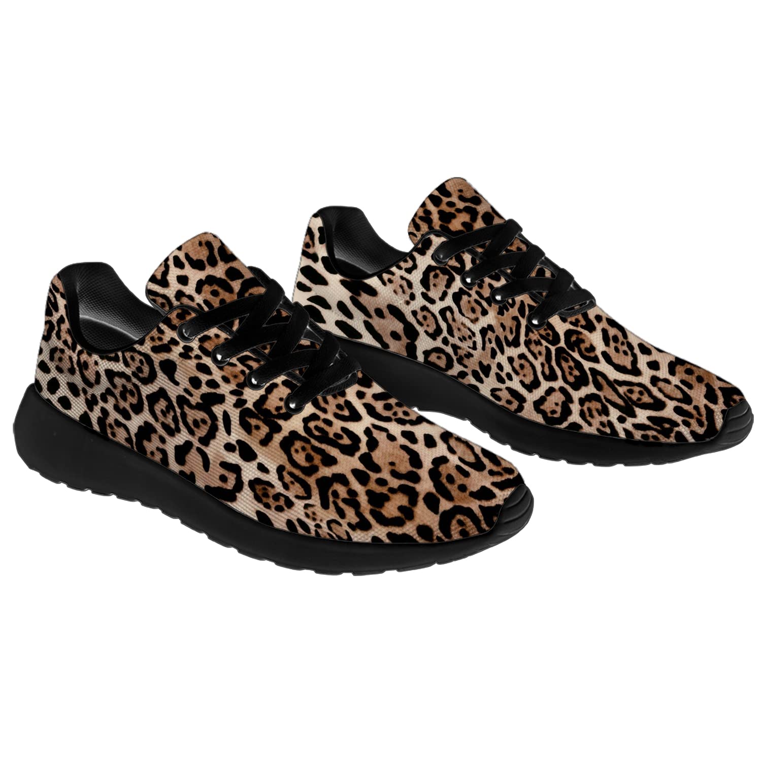 Leopard Print Running Shoes for Men & Women - Cheetah Animal Print Tennis Sneakers for Walking, Jogging, Gym Workouts - Size 10 Men/11.5 Women Black - Perfect Gift for Boys & Girls