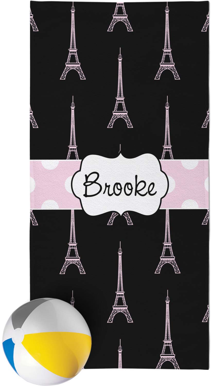 Personalized Black Eiffel Tower Beach Towel - Large Soft Quick Dry Towel for Pool, Beach, Vacation & Travel Gifts