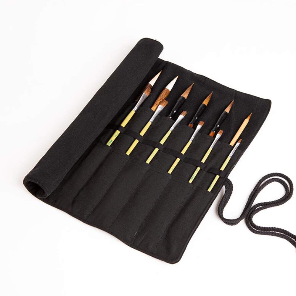 20-Slot Canvas Paint Brush Roll Holder - Artist & Makeup Brush Organizer Pouch Case - Lightweight & Portable for Travel (Black) - Perfect for Artists, Makeup Professionals & Students