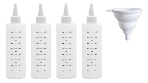 Tovla 8-Oz Plastic Squeeze Bottles with Leak-Proof White Caps (Set of 4) - Perfect for Cooking Oil, Condiments, Salad Dressing, Paint, Glue, DIY Crafts, Workshop & Pancake Art - Great for Kitchen, Art Projects & Home Improvement
