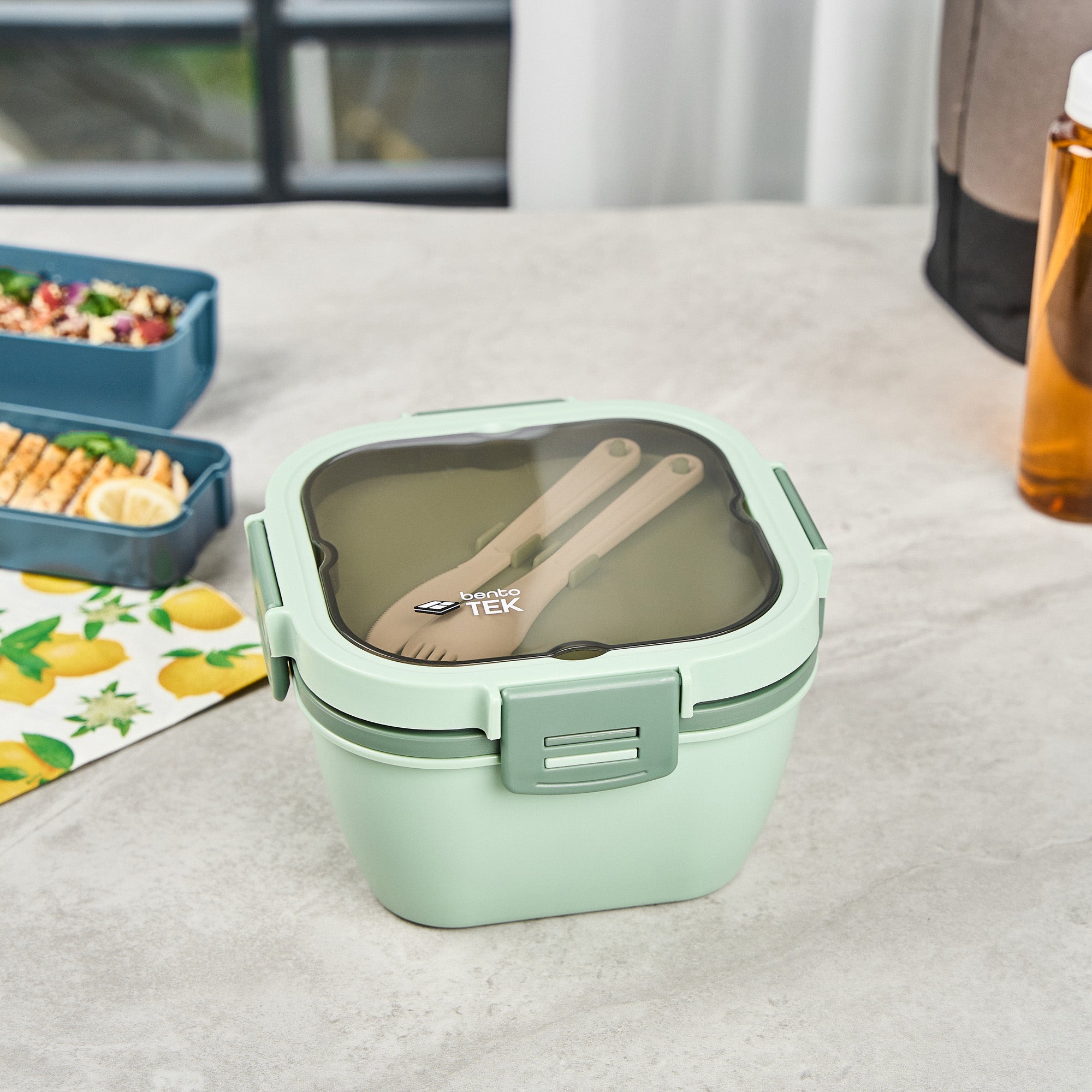 Bento Tek 58 oz BPA Free Microwave Safe Lunch Box with Fork & Knife - 7.25
