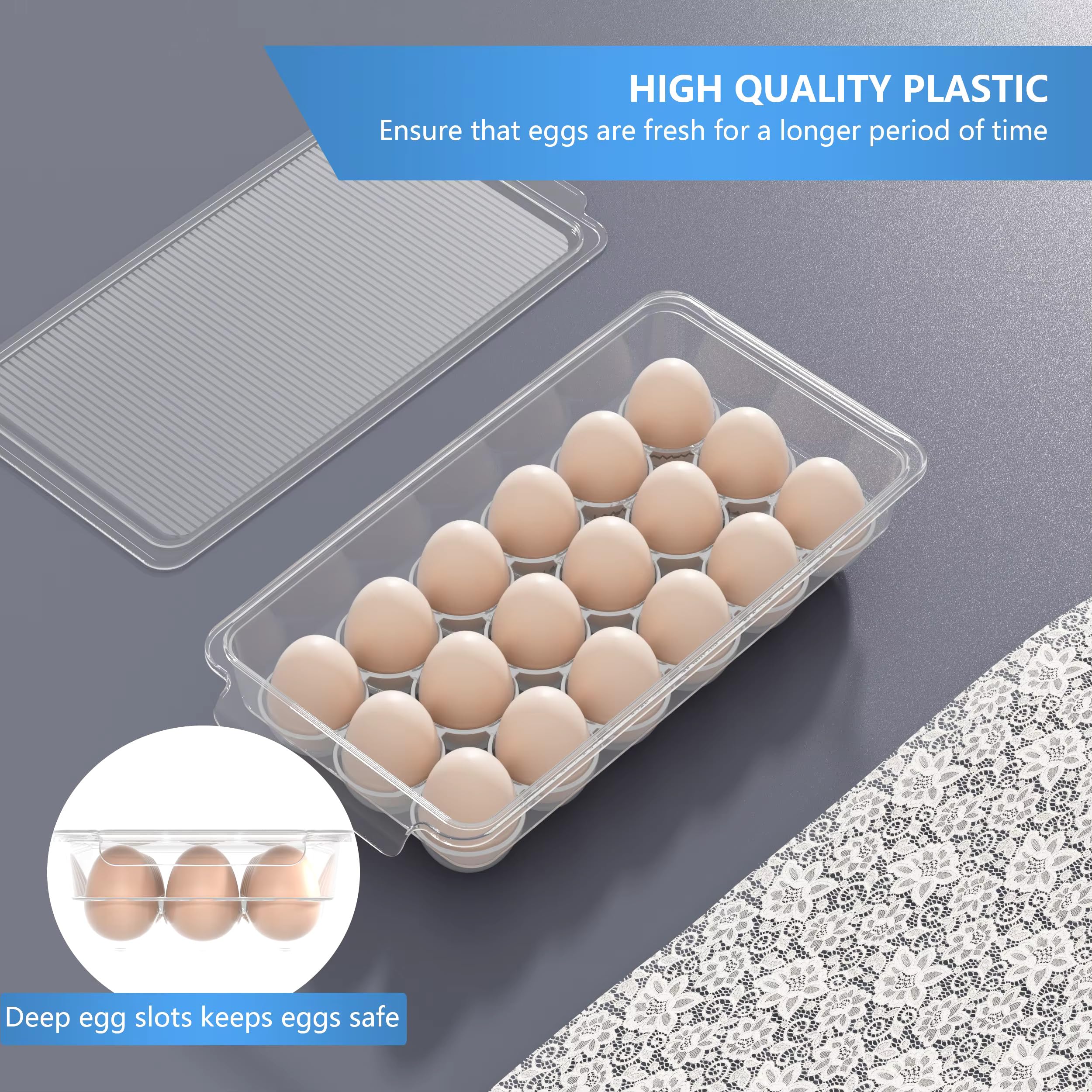 Kepzell Clear Acrylic Egg Storage Container - 18 Egg Capacity Refrigerator Organizer with Lid & Handles, Durable Unbreakable Plastic Egg Tray for Kitchen, Pantry, or Farm Use (Pack of 1)